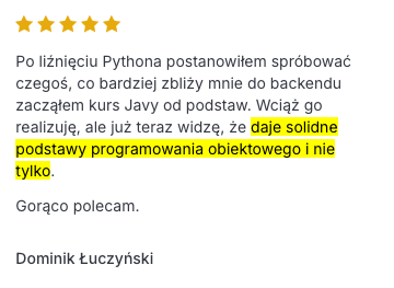 Opinia uczestnika kursu Java od podstaw 6