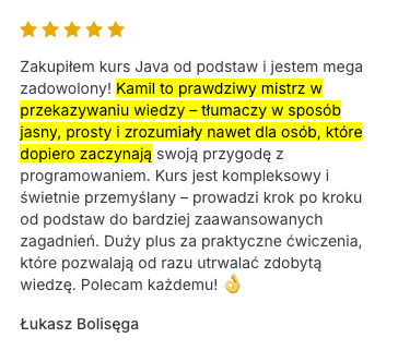 Opinia uczestnika kursu Java od podstaw 7