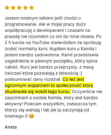 Opinia uczestnika kursu Java od podstaw 9