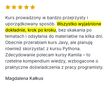 Opinia uczestnika kursu Java od podstaw 11